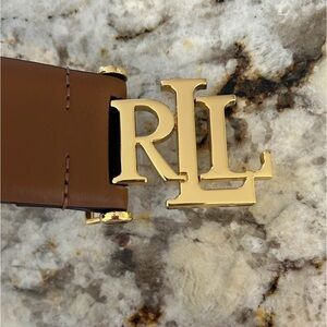 Polo Ralph Lauren Gold and Brown Leather Belt